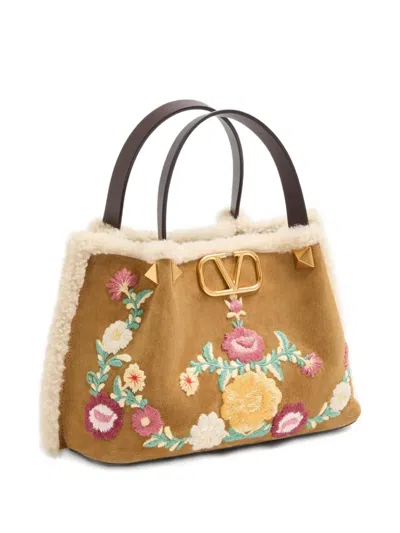 Valentino Small Suede Floral Tote Bag In Multi