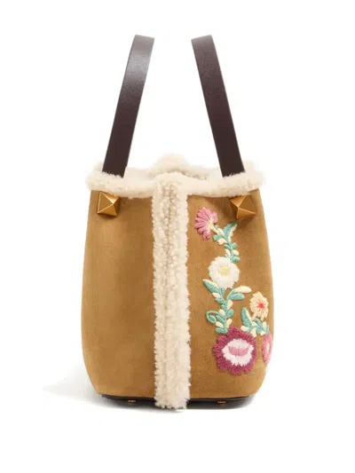 Valentino Small Suede Floral Tote Bag In Multi
