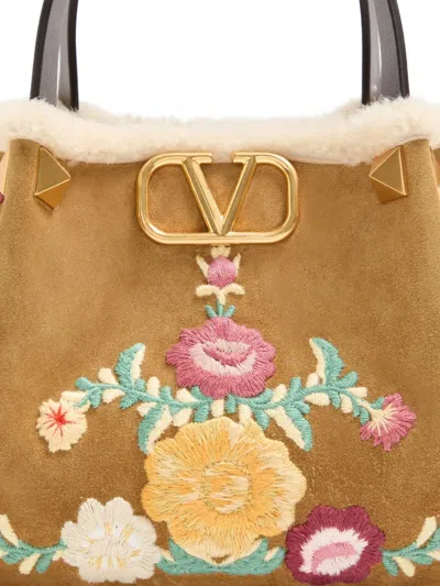 Valentino Small Suede Floral Tote Bag In Multi