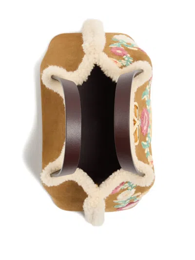 Valentino Small Suede Floral Tote Bag In Multi