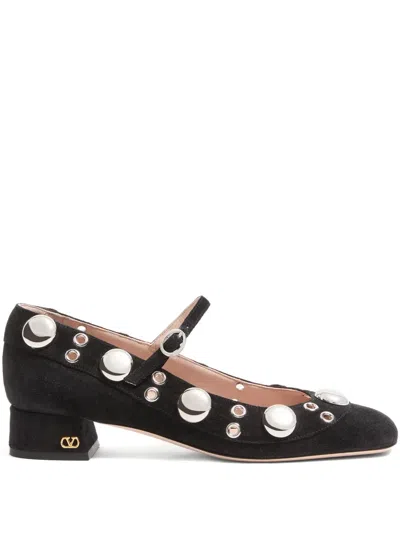Valentino Nellcote 30 Embellished Mary Jane Suede Pumps In Black