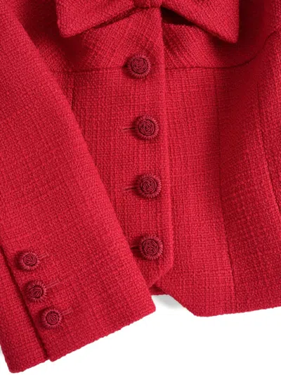 Valentino Womens Bow-embroidered Scoop-neck Tweed Jacket Paris In Red
