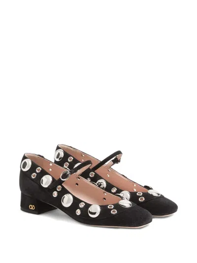 Valentino Nellcote 30 Embellished Mary Jane Suede Pumps In Black