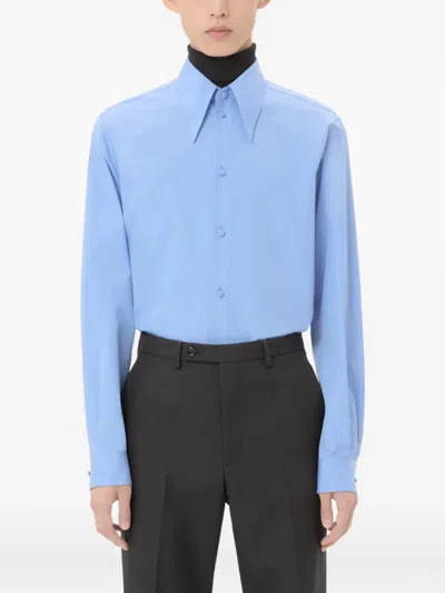 Valentino Long Sleeve Poplin Shirt Featuring Collar In Blue