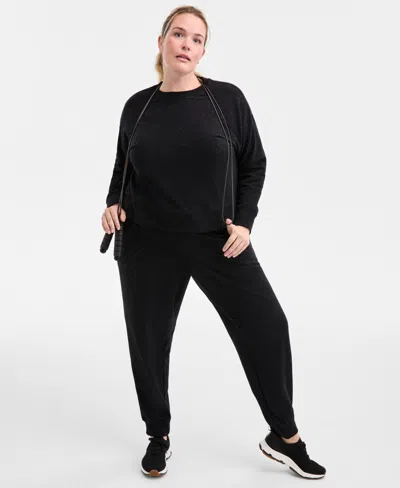 Id Ideology Plus Size Fleece Crewneck Sweatshirt, Macy's Exclusive In Black