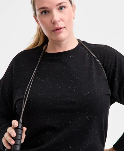 Id Ideology Plus Size Fleece Crewneck Sweatshirt, Macy's Exclusive In Black
