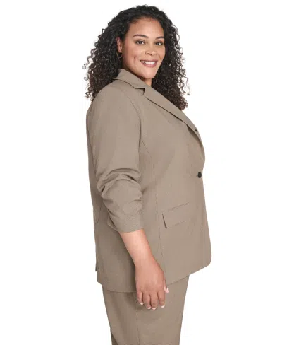 Calvin Klein Plus Size Check-print One-button 3/4-sleeve Jacket In Multi