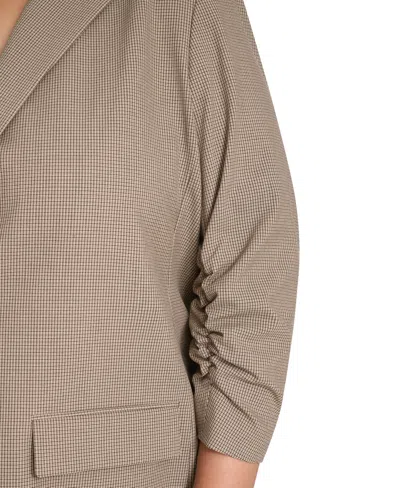 Calvin Klein Plus Size Check-print One-button 3/4-sleeve Jacket In Multi