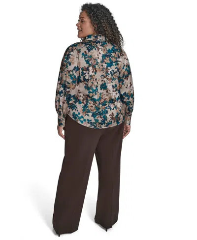 Calvin Klein Plus Size Printed Charmeuse Long-sleeve Blouse In Multi
