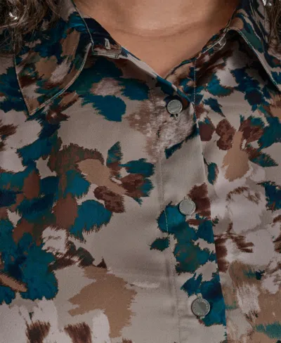 Calvin Klein Plus Size Printed Charmeuse Long-sleeve Blouse In Multi