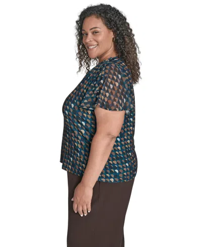 Calvin Klein Plus Size Printed V-neck Flutter-sleeve Blouse In Multi