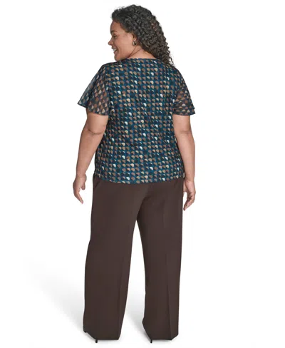 Calvin Klein Plus Size Printed V-neck Flutter-sleeve Blouse In Multi