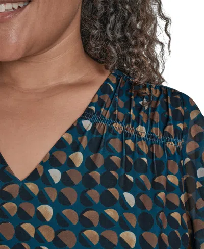 Calvin Klein Plus Size Printed V-neck Flutter-sleeve Blouse In Multi