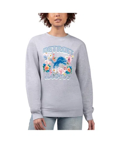 G-iii 4her By Carl Banks Women's Heather Gray Detroit Lions Flower Logo Graphic Fleece Pullover Sweatshirt In Gray