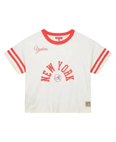 Mitchell & Ness Women's Cream New York Yankees Cooperstown Collection Cropped Yoke T-shirt In White