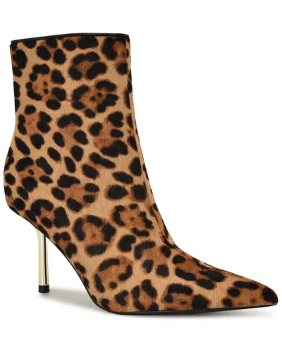 Nine West Gabria 5 Womens Calf Hair Pointed Toe Ankle Boots In Brown