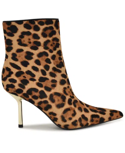 Nine West Gabria 5 Womens Calf Hair Pointed Toe Ankle Boots In Brown