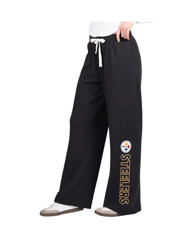G-iii 4her By Carl Banks Women's Black Pittsburgh Steelers Field Wide Leg Sweatpants In Black