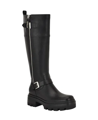 Guess Women's Lynnie Tall Buckle Moto Lug Sole Boots In Black