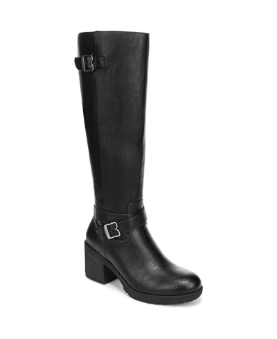Dr. Scholl's Prairie Boots Women's Black Leather Block Heel Knee High Rhs6024 In Black