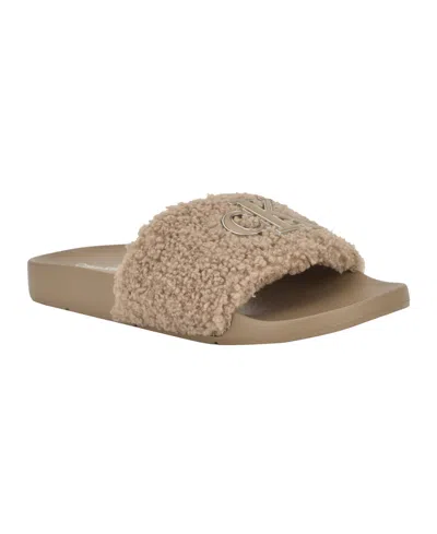 Calvin Klein Women's Ahva Cozy Slip-on Pool Slides In Brown
