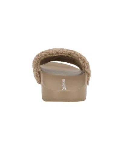 Calvin Klein Women's Ahva Cozy Slip-on Pool Slides In Brown