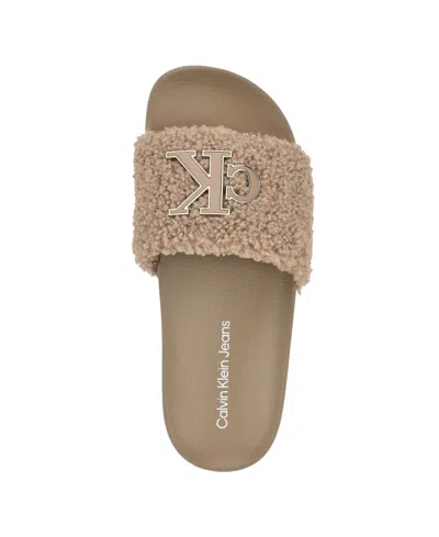 Calvin Klein Women's Ahva Cozy Slip-on Pool Slides In Brown