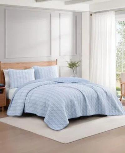 Tommy Hilfiger Sailing Stripe Cotton Reversible Quilt Set In Blue