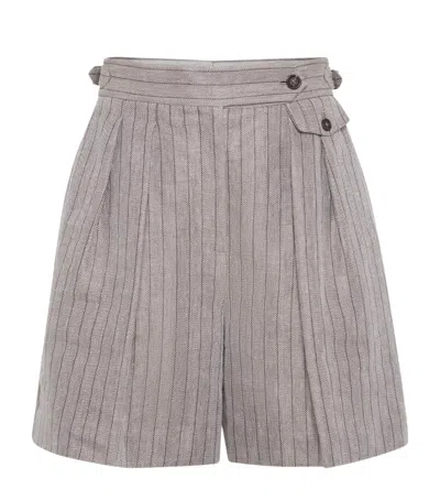 Brunello Cucinelli Techno Linen Stripe Shorts In Brown