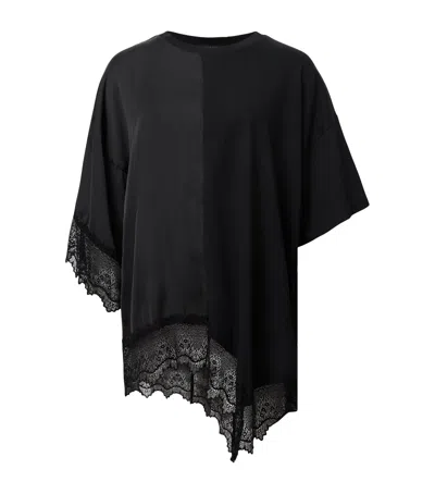 Allsaints Womens Black Lenny Round-neck Lace-embroidered Cotton T-shirt