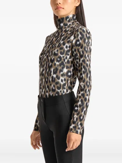 Fusalp Leopard-print High-neck Ski Top In Gray