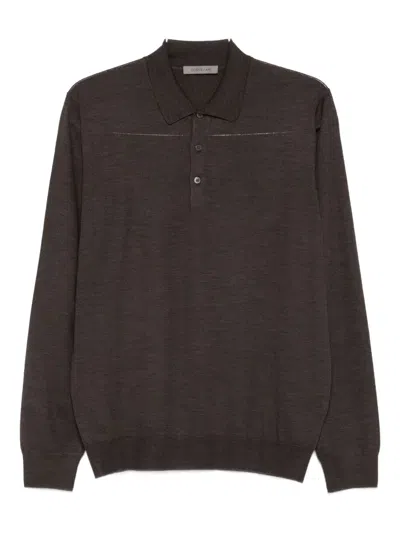 Corneliani Long-sleeved Polo Sweater In Brown