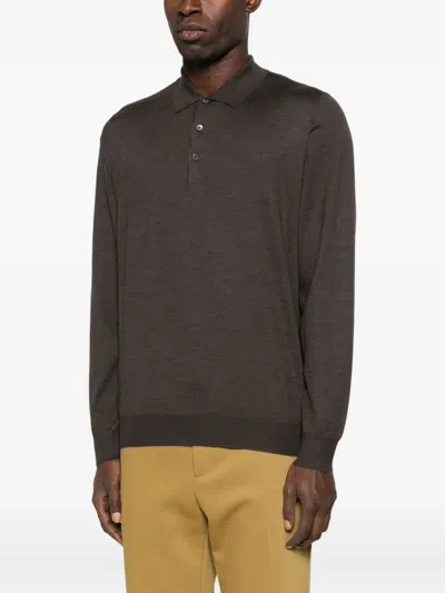Corneliani Long-sleeved Polo Sweater In Brown