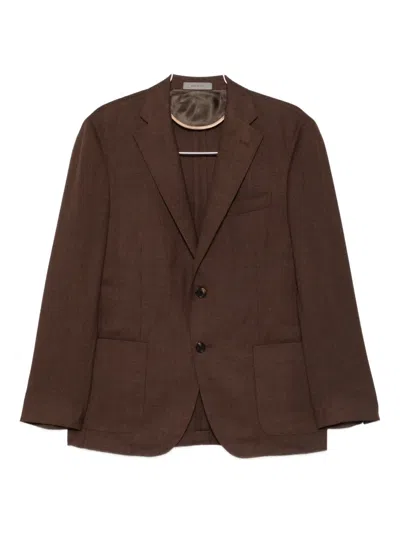 Corneliani Chocolate Brown Virgin Wool Linen Blended Single Breasted Blazer In Brown