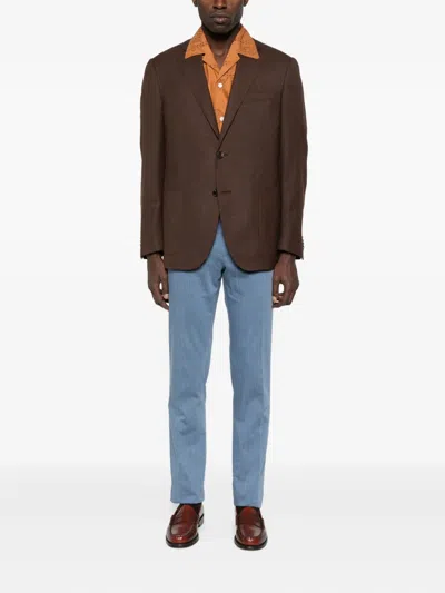 Corneliani Chocolate Brown Virgin Wool Linen Blended Single Breasted Blazer In Brown