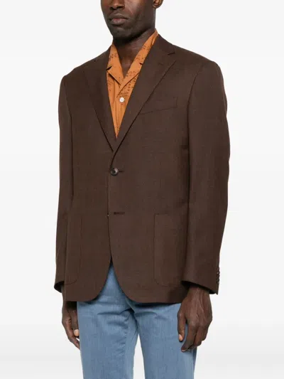 Corneliani Chocolate Brown Virgin Wool Linen Blended Single Breasted Blazer In Brown