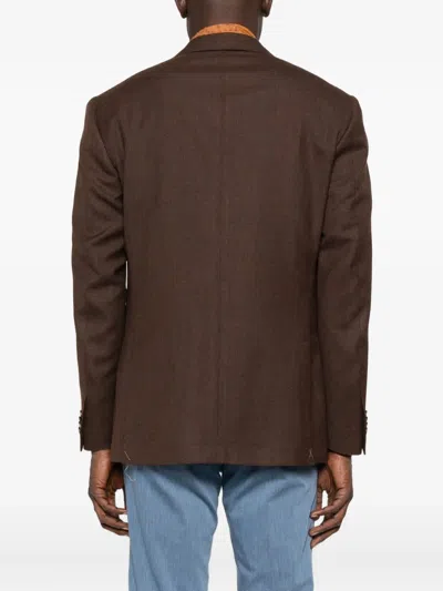 Corneliani Chocolate Brown Virgin Wool Linen Blended Single Breasted Blazer In Brown