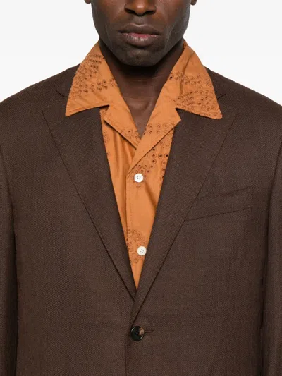 Corneliani Chocolate Brown Virgin Wool Linen Blended Single Breasted Blazer In Brown