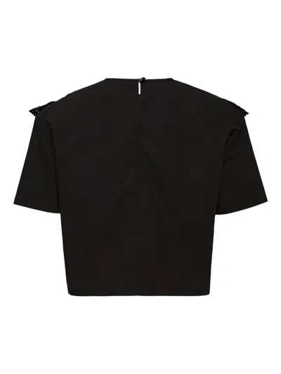 Pushbutton Lace-embellished Ruffle Blouse In Black