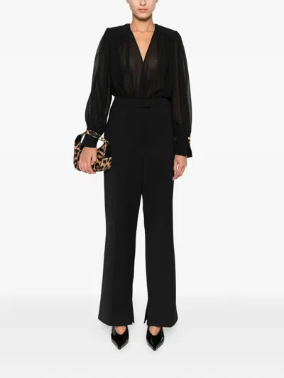 Elisabetta Franchi Pleated-panel Button-cuff Bodysuit In Black