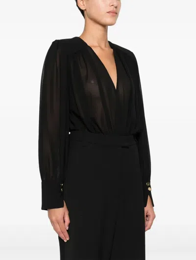 Elisabetta Franchi Pleated-panel Button-cuff Bodysuit In Black