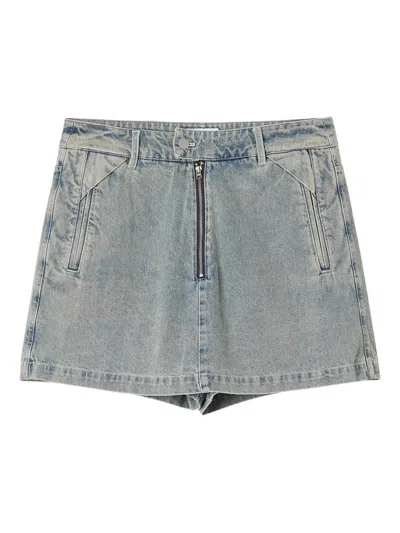 刺绣正面拉链牛仔短裤