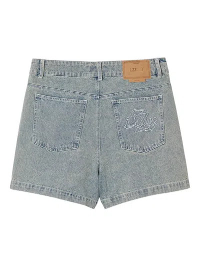 刺绣正面拉链牛仔短裤
