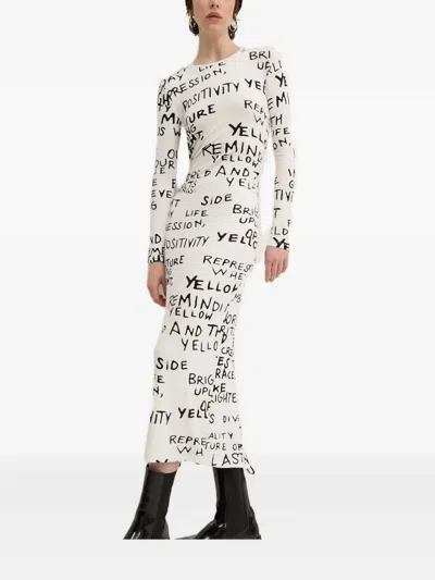 Desigual Graphic-print Midi Dress In White