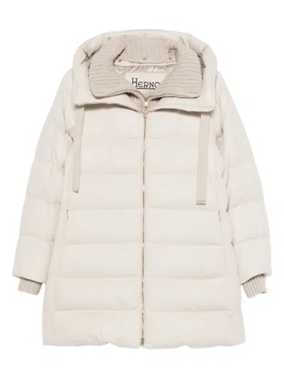 Herno Hooded Long Quilted Jacket And Pockets In White