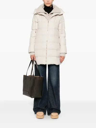 Herno Hooded Long Quilted Jacket And Pockets In White