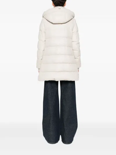 Herno Hooded Long Quilted Jacket And Pockets In White