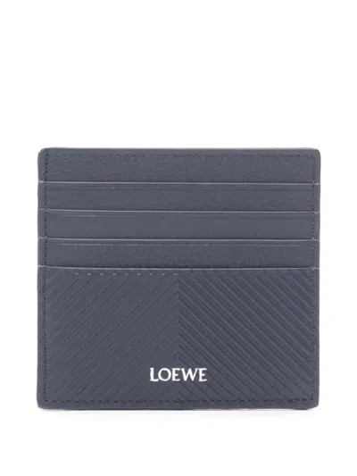 Pre-owned Loewe 2000-2025 Chevron Embossed Textured Classic Calfskin Open Card Holder In Blue