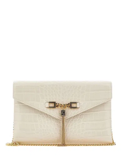 Elisabetta Franchi Croc-embossed Chain Clutch In White