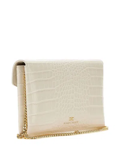 Elisabetta Franchi Croc-embossed Chain Clutch In White